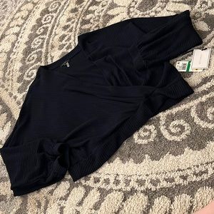 1. State surplice waffle top, navy blue, size L NWT!